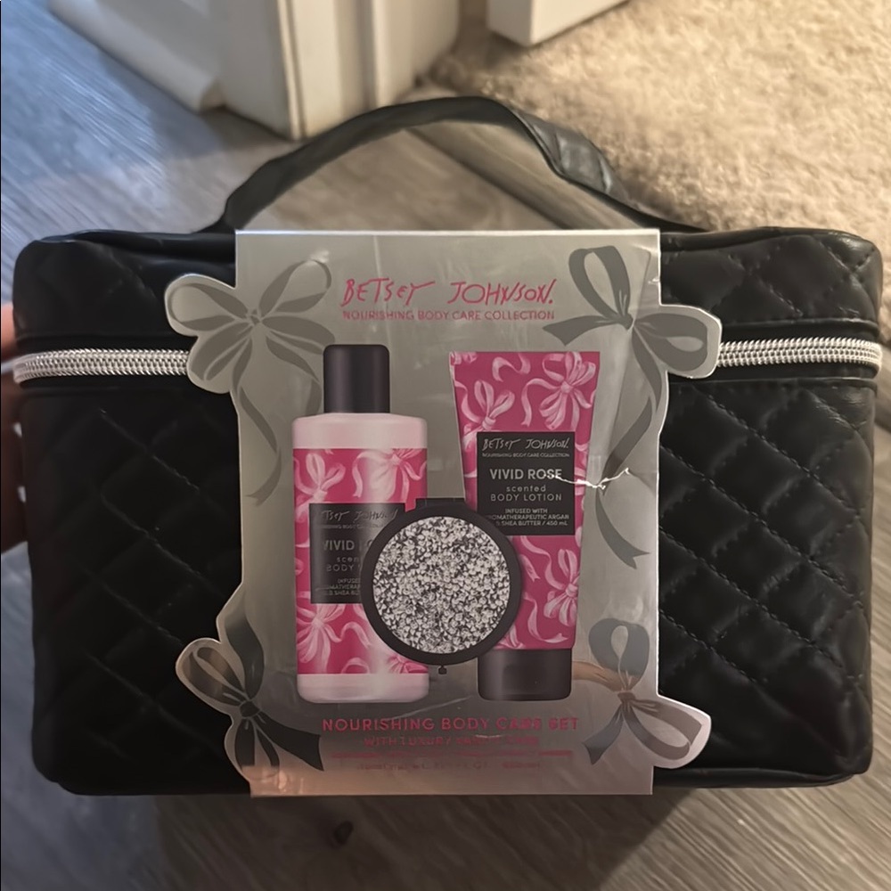 Betsey Johnson Body Care Gift Set with Black Quilted Bag